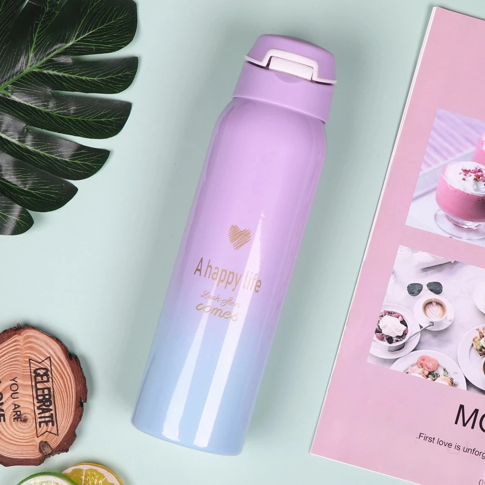 

Mikenda Vacuum Flasks Straw Gradient Sports Mug Vacuum Cup 304 Stainless Steel Water Bottle, Mix