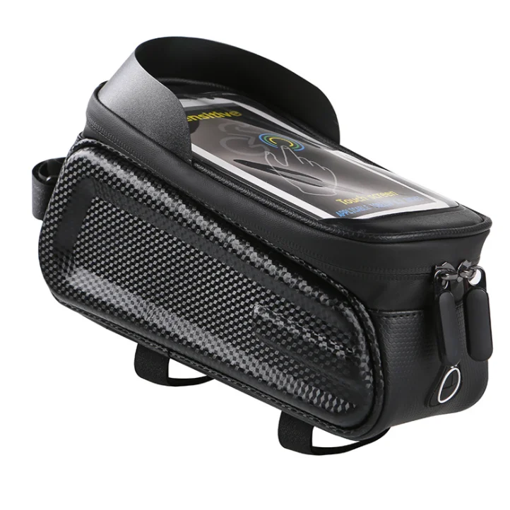 

Customized Logo Outside Travel Phone Touch Bicycle Bag Square Bike Bag Waterproof Cycling Frame Front Phone Bike Accessories, Black