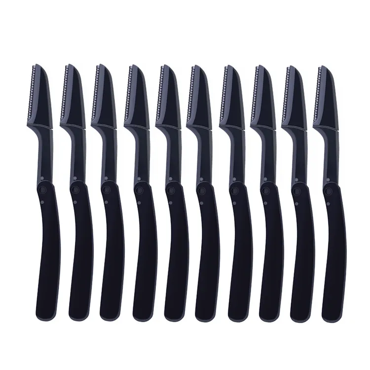 

Wholesale Black Folding Private Label Safety Round Facial Eyebrow Trimmer Razor With Plastic Cover Razor Set