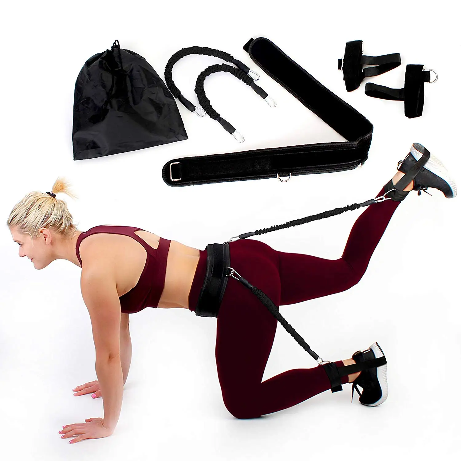 

Wholesale indoor home fitness TPE resistance band for gym leg squat bounce training rubber elastic band resistance set, Red+black+blue+yellow+green