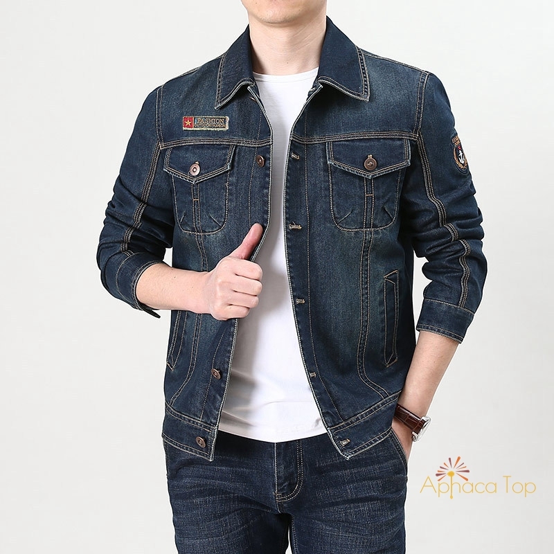 APHACATOP High Quality Thick Mens Jeans Jackets with Embroidery