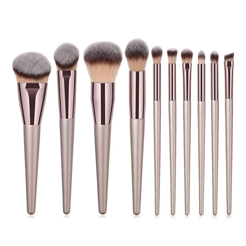 

10PCS Champagne Makeup Brushes Set Nylon Foundation Eyebrow Eyeliner Blush Cosmetic Concealer Brushes Pincel Maquiagem, Show in picture