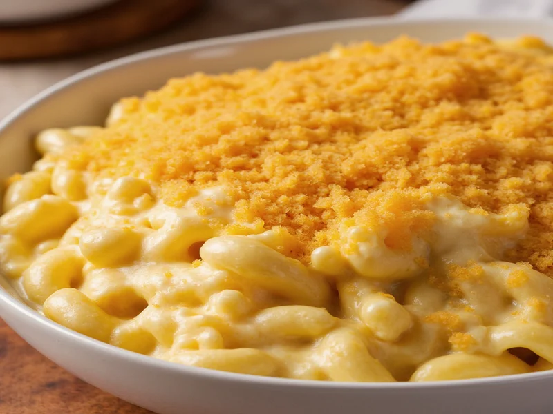 Creamy homemade mac and cheese with golden breadcrumb topping