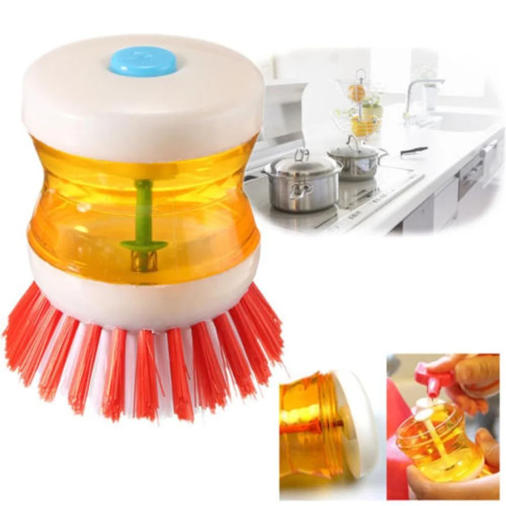 

QY New Home Kitchen Washing Utensils Pot Dish Brush With Washing Up Liquid Soap Dispenser Wash Pot Brush Kitchen accessories, Customized color
