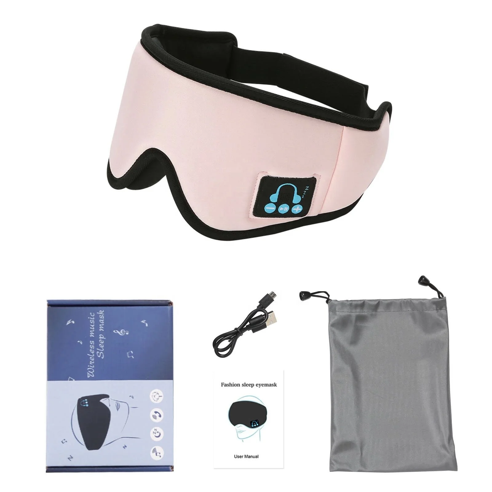 

AiSleep Blue Tooth Sleep Eye Mask 3D Eye Cover Mask Pink Color, Pink, black