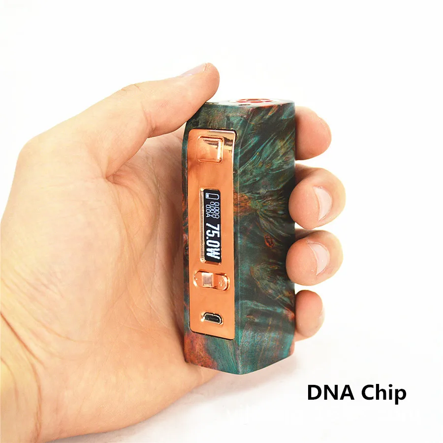 

Top selling TC Box Mod DNA 75 Chip Stabilized Wood box mod Huge Vaping device VV VW manual button control eCigarette