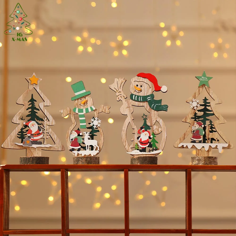 

KG Xmas Decorations In Stock Noel Navidad Colored Printed Wooden Christmas Ornament Wooden Christmas Tree Snowman Decorations