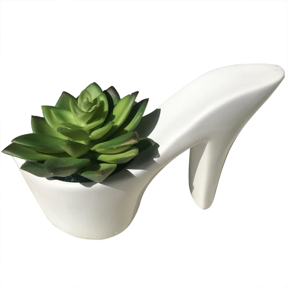 

Luxury High Heel Shoe Shape Ceramic Rose Boot Flower Pot, White