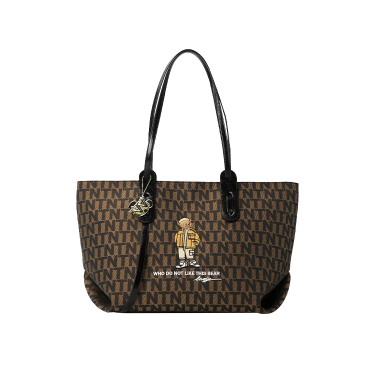 

New cartoon portable zipper small square bag ladies fashion bag portable cosmetic bag retro handbag, Brown