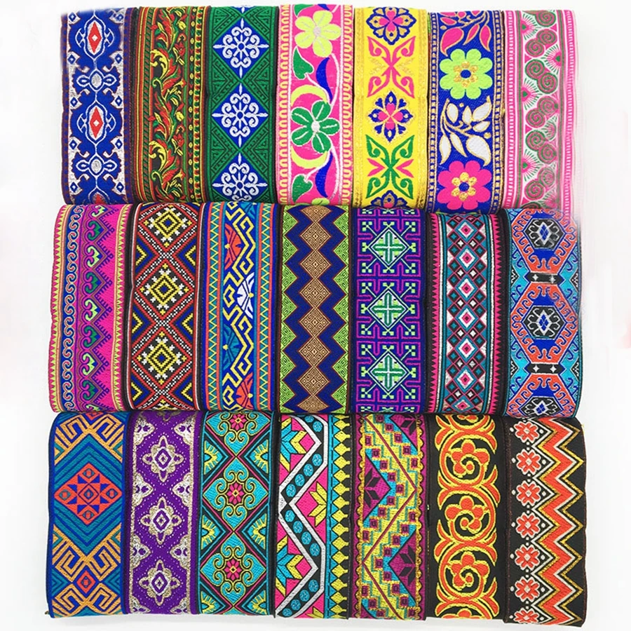 

COOMAMUU 5cm Jacquard Webbing Trim Ethnic Webbing Embroidery Fabric Lace Trim Sewing ribbon Trims, Yellow