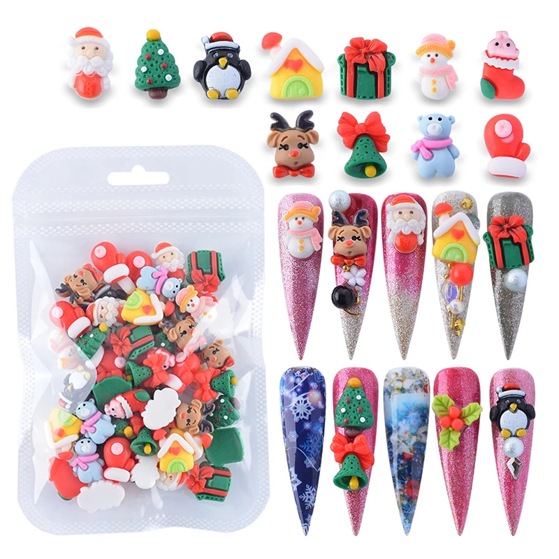 

Nail Diy Supplies Accessories 3D Merry Christmas Resin Nail Art Designs Charm Decorations Pack, Colorful