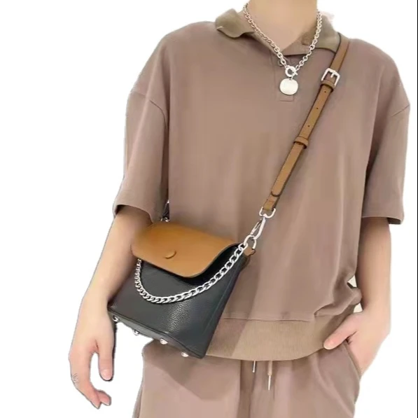 

Trending In 2022 Small Flap genuine leather Crossbody Bag Single Chain Shoulder tote Bag stitching fashion color handbags