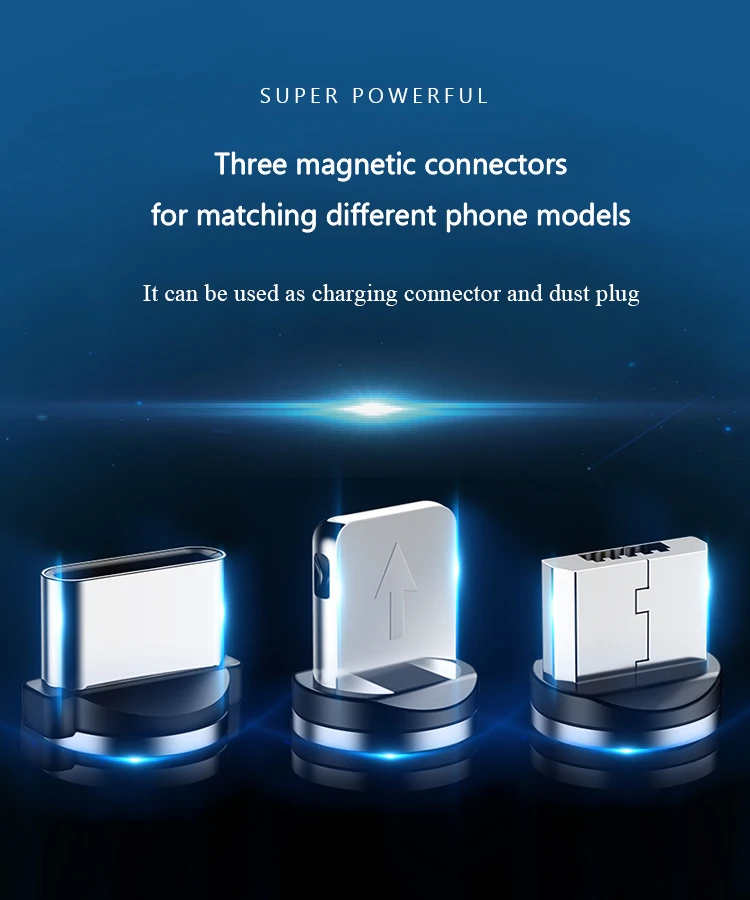 Led usb magnetic cable charger 360 degree rotation magnetic usb cable 3 in 1 usb magnetic cable charger - ANKUX.COM