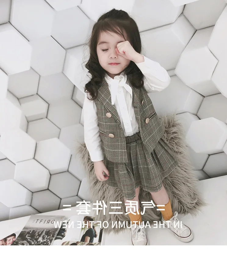 

2020 new style fashion shirt vest skirt hot selling children clothing set fancy wholesale kids girl clothes for 2-6 years old, Picture