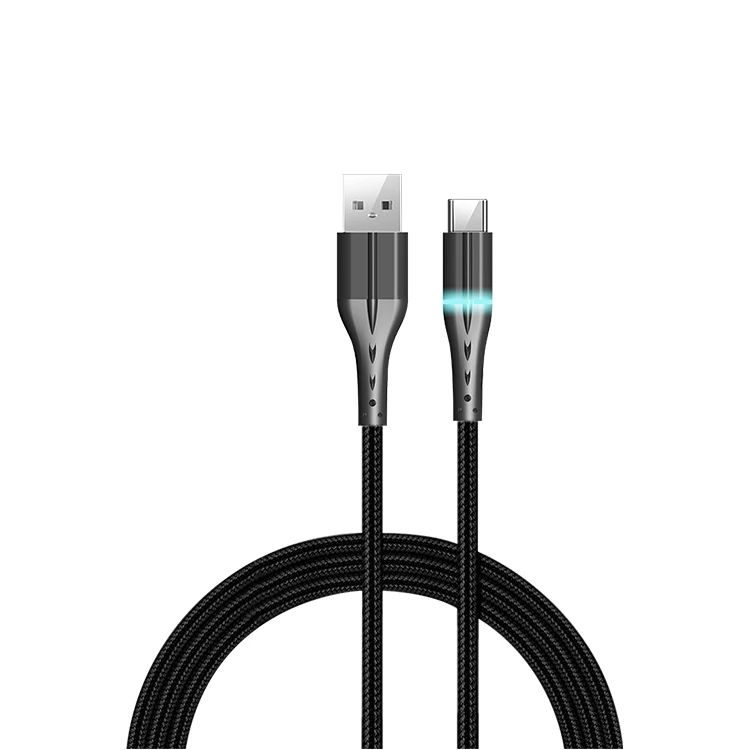 

New products cable usb led indicator light type c cable smart power adapters USB LED Charging Cable c fast charging, Black/blue/red/silver