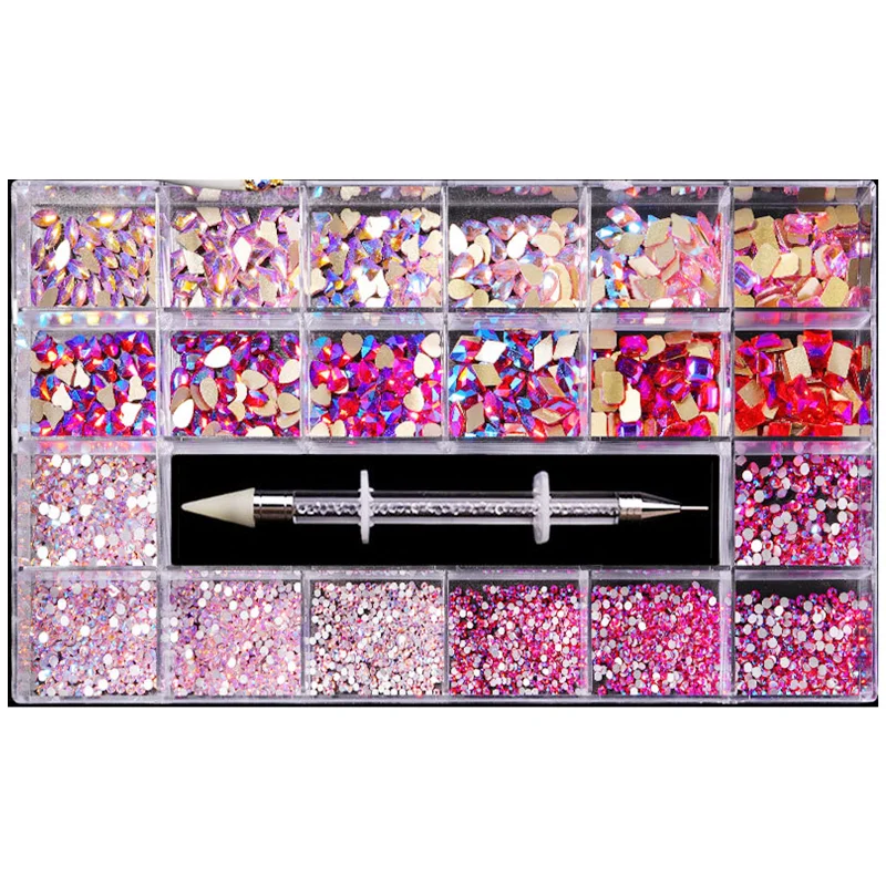 

2021 NEW 3D acrylic nail supplies flat glass shaped diamond nail art Nail jewelry, 8 colors