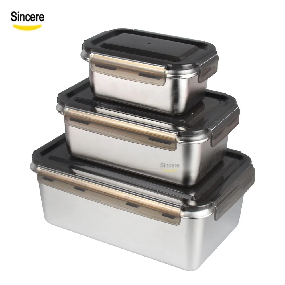 

Japanese Stackable Rectangle Stainless Steel 316 Bento Lunch Box PP Lids Bpa Free, Black