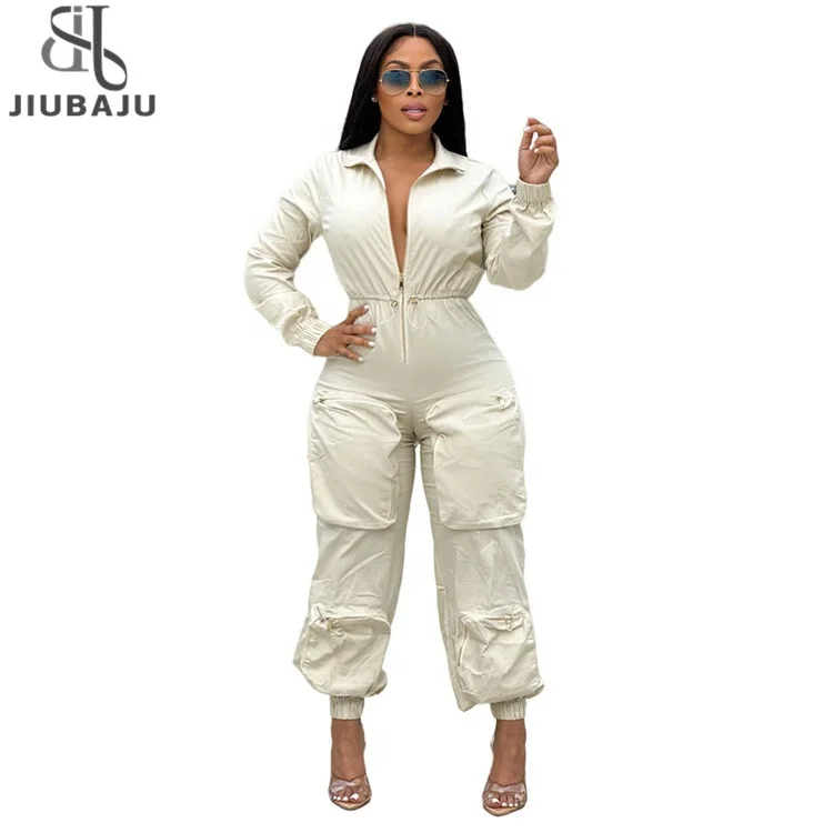 Fashion Zipper Long Sleeve Jumpsuits Street Casual Clothing for Woman 2025 Casual Bodycon Pocket Jumpsuits