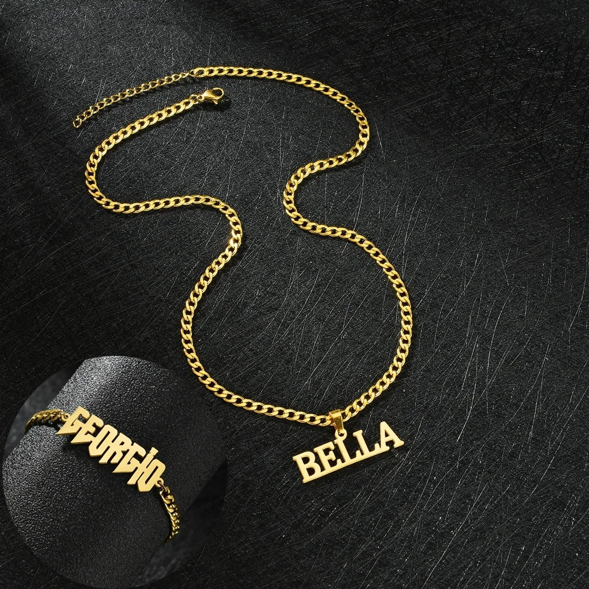 Lateefah Personalized Name Hip Hop Custom Letter Necklace Bracelet Cuban Chain Stainless Steel Jeweley Set for Part Gift
