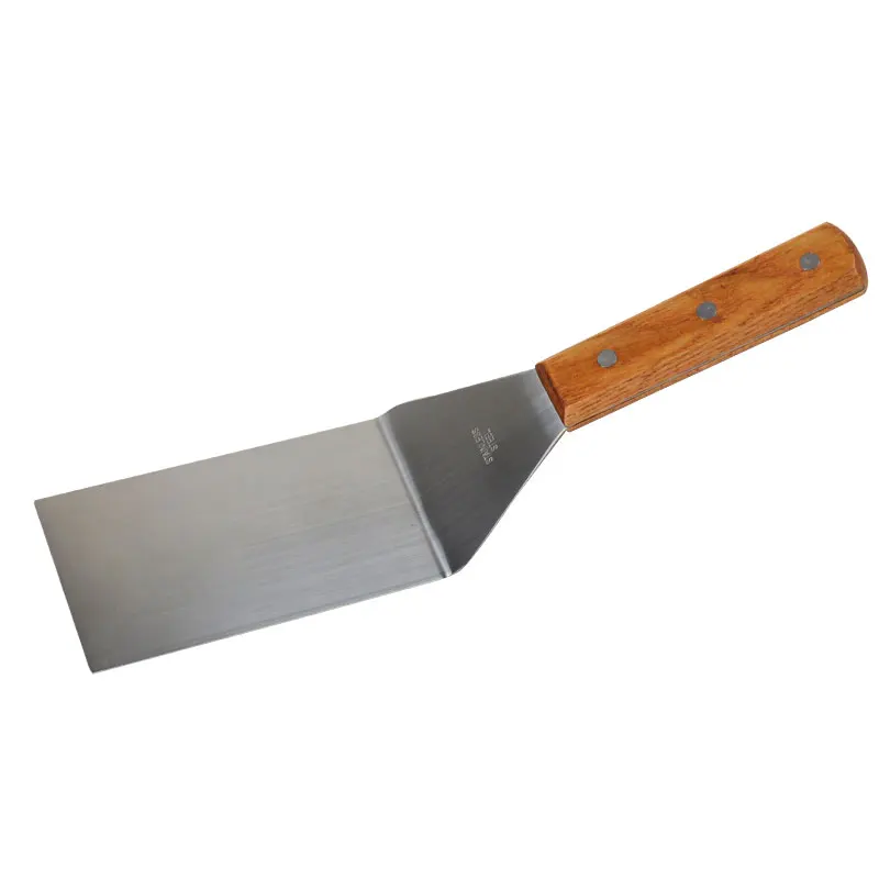 Stainless Steel Spatula Grill Steak Shovel with Wood Handle BBQ Tool Beef Steak Turner Square Round Shovel for BBQ
