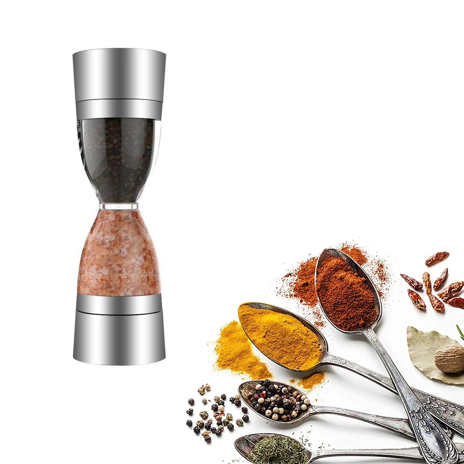 

Factory sale wholesale 2 in 1 stainless steel adjustable spice grinder, Customer requested
