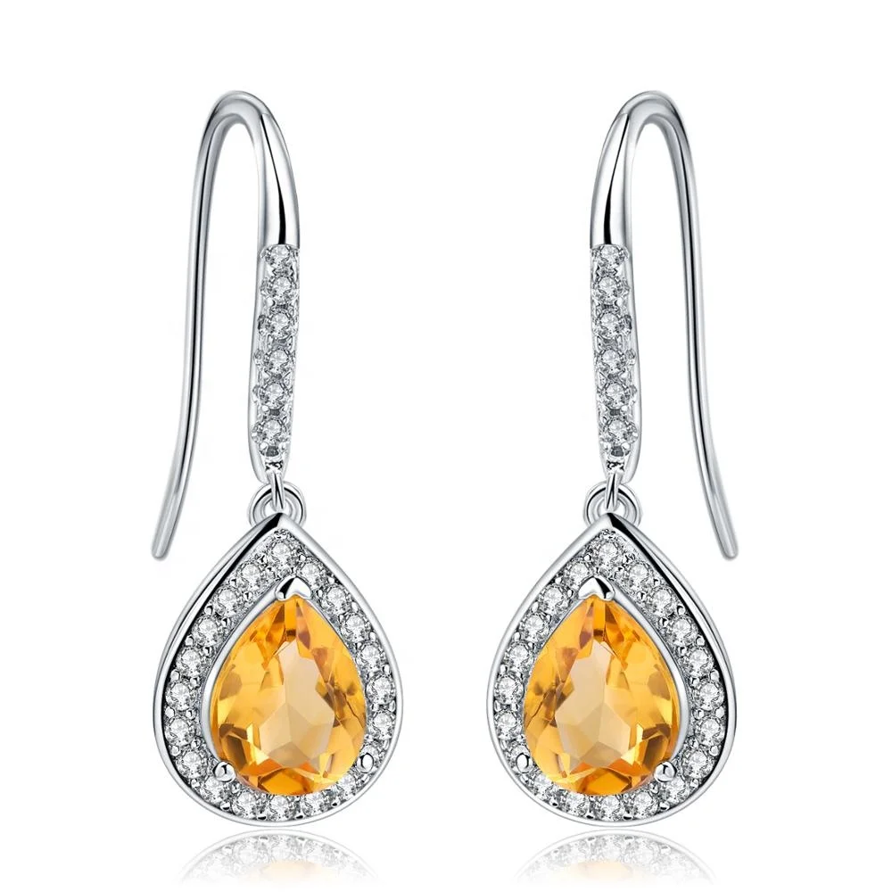 

Abiding Natural Citrine Gemstone Earrings 925 Sterling Silver Earrings for Women Wedding Fahion Jewelry