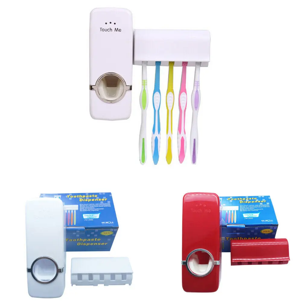 

2021 Factory Price Bathroom Sets Wall Mounted Plastic Automatic Toothpaste Dispenser And Toothbrush Holder