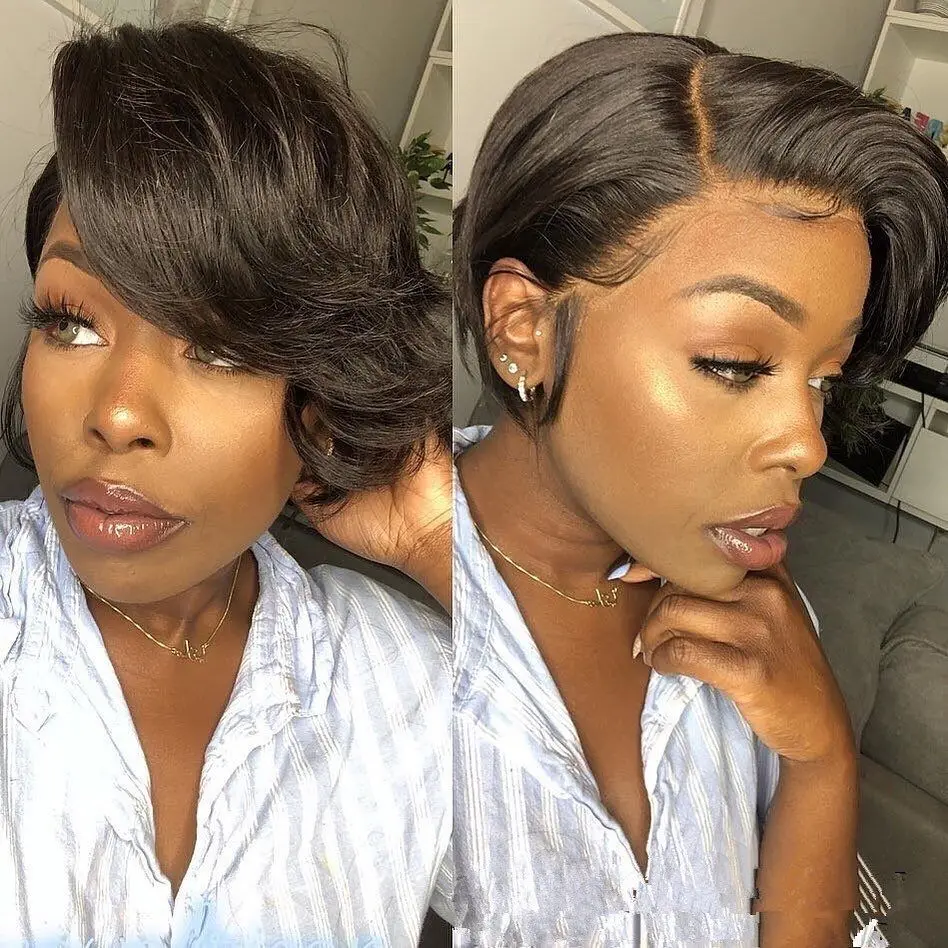 

Wholesale Pixie Cut Bob Natural Color Wigs Cuticle Aligned Mink Brazilian Virgin Human Hair Full lace Wigs for Black women