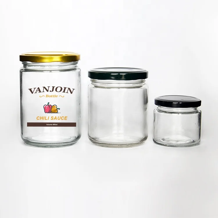 

200 ml 300 ml 500 ml sauce honey packaging jar glass material wide mouth with twist off lid, Clear, also can be customized