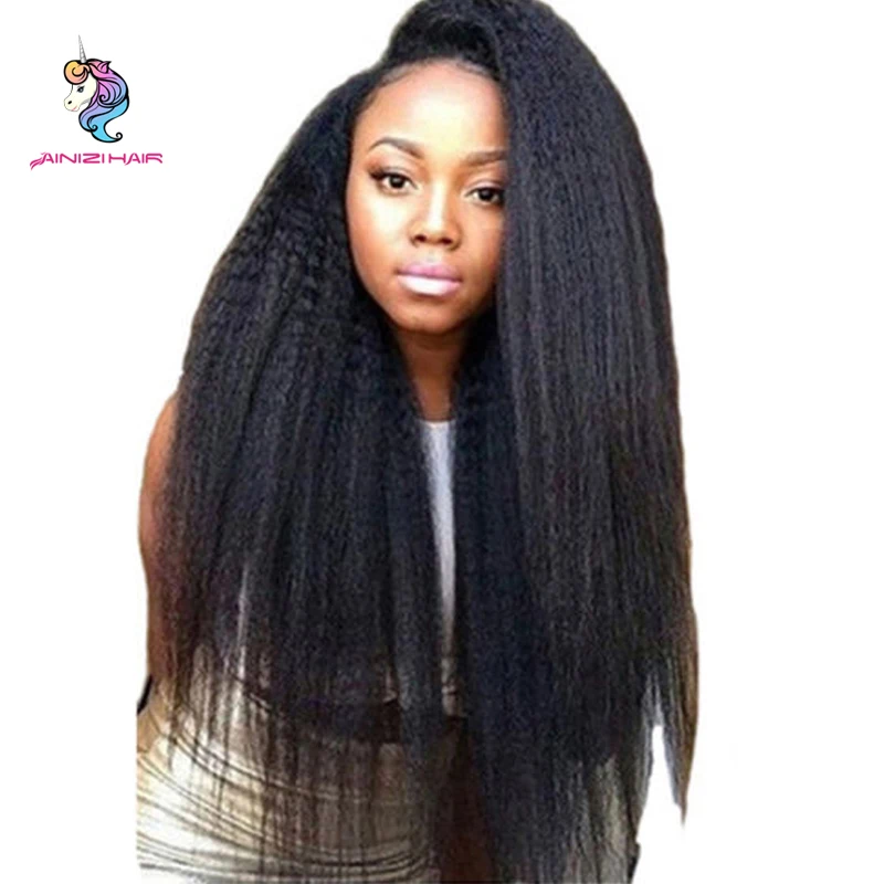 

AINIZI Fashion 26'' long yaki straight hair wig natural black heat resistant synthetic lace frontal wigs for black women