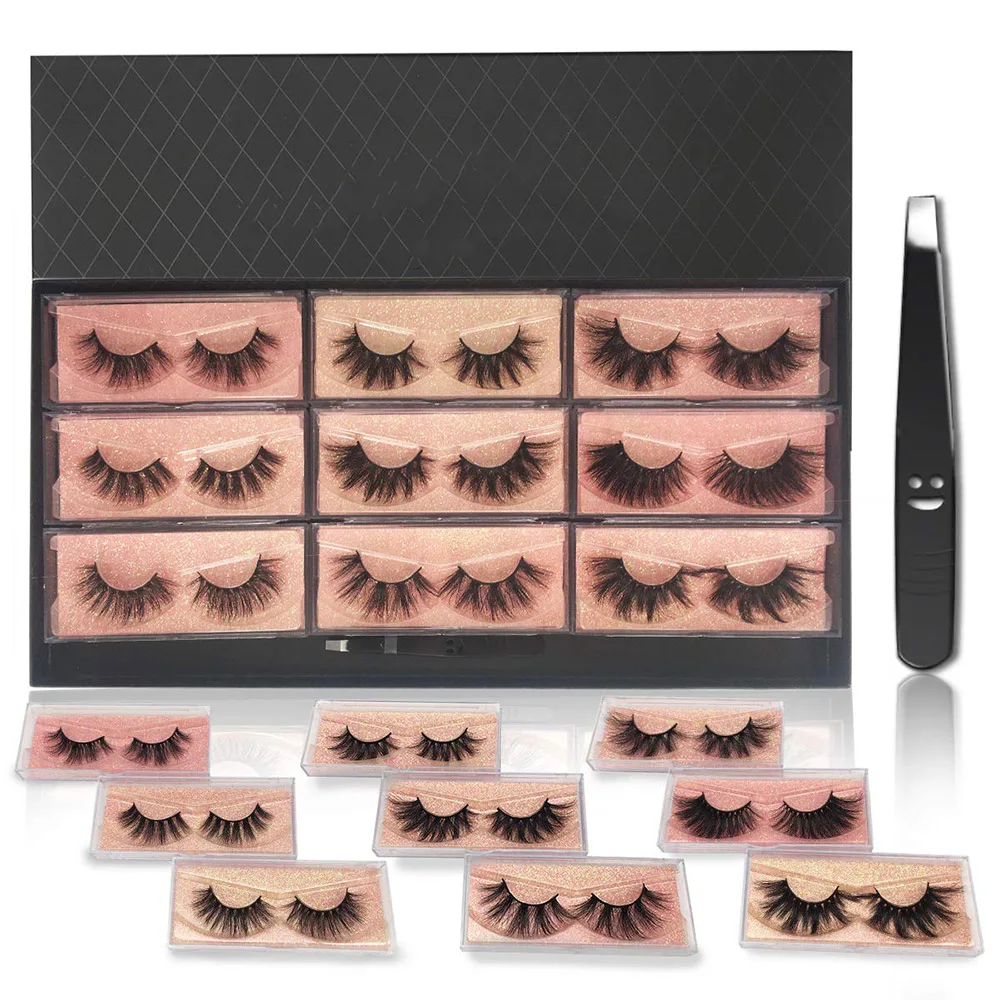 

Custom eyelash packaging with mirror mink lash vendor lashbook 16 pair, Natural black