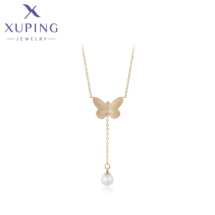

T000721180Xuping jewelry Elegant and lovely Christmas butterfly pearl fringe pendant 14Kgold necklace
