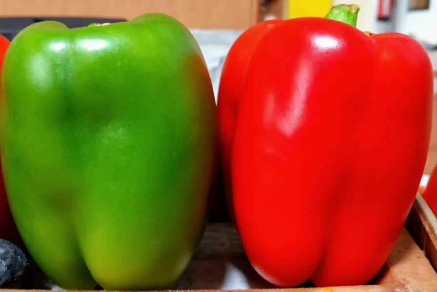 Close-up comparison of green and red Fresno chili peppers side by side showing their similar shape but different coloration