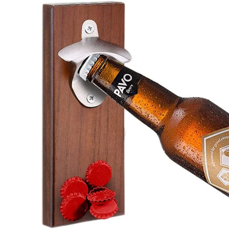 

Custom Wood fridge strong Magnet Magnetic wall mounted Bar bottle opener wooden wall mount zinc alloy Beer Opener