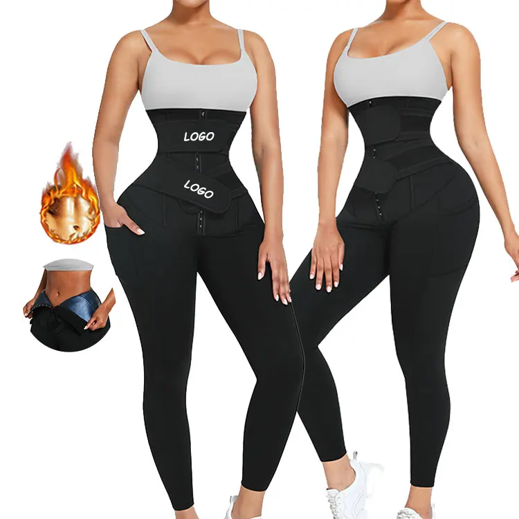 

WAISTDEAR 2022 wholesale double belt slimming fitness custom waist trainer leggings logo