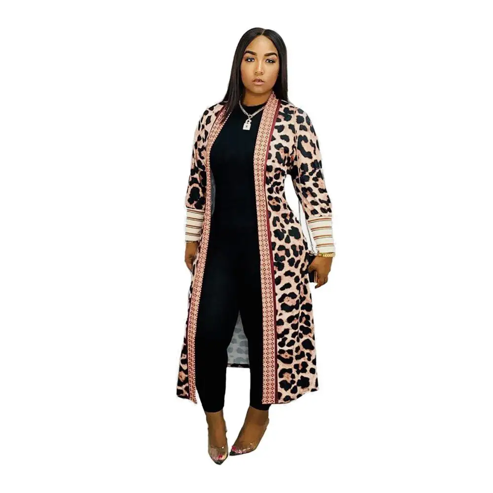 91107-MX33 autumn clothing leopard print ladies long coats sehe fashion