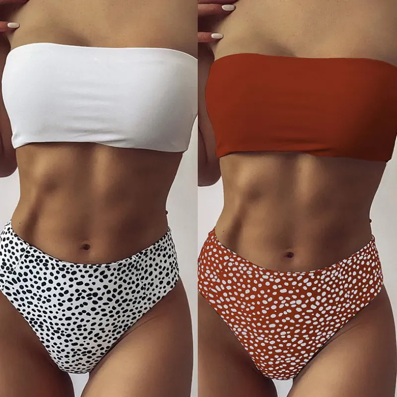 

2021 New Arrival Ladies Sexy Bandeau Bikini Leopard Print High Waist Split Bikini Sexy Swimsuit, As picture