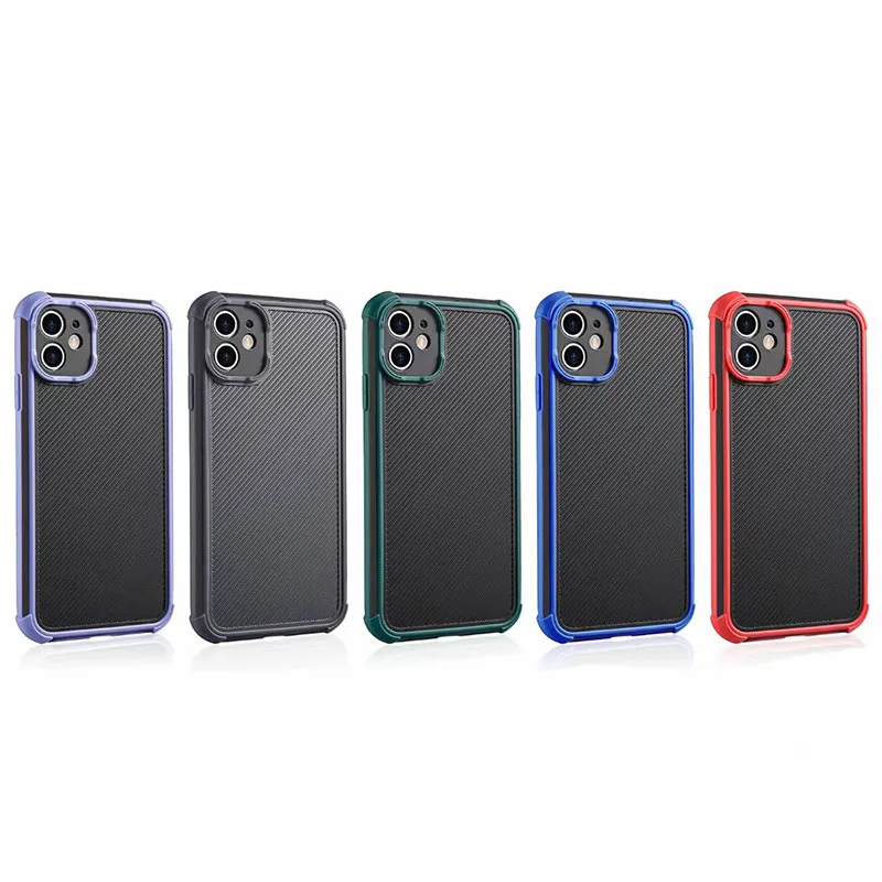 

anti shock dual color one piece textured PC with TPU phone case for iphone 12 case, Black, red, blue, green, purple