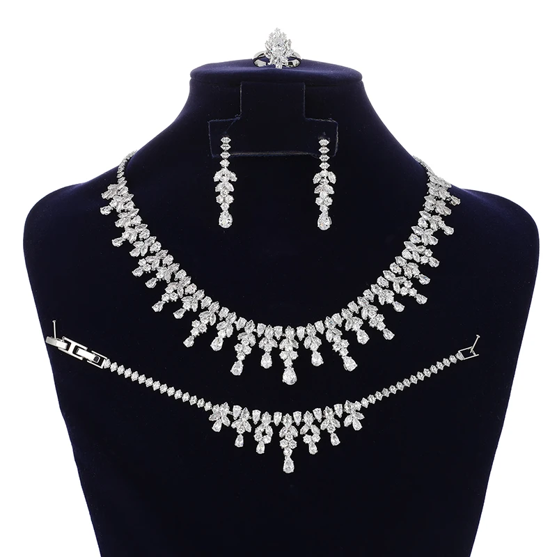 Dubai Bridal AAA Cubic Zirconia Luxury Jewellery  Necklace Nigeria Fashion Saudi Arabia Wedding Accessories Jewelry Sets  BN8224