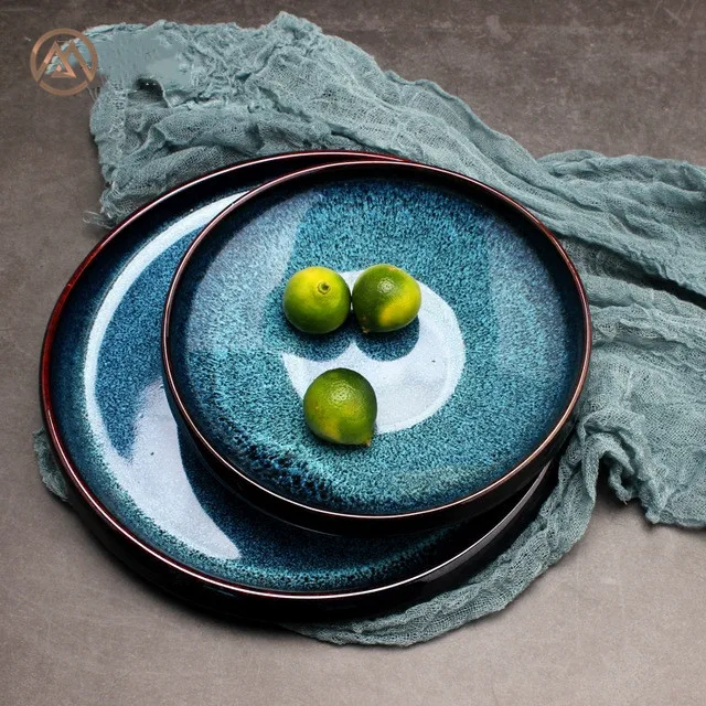 

Top Quality Luxury Ceramic Porcelain Blue Reaction Glaze Plate Rice Bowl