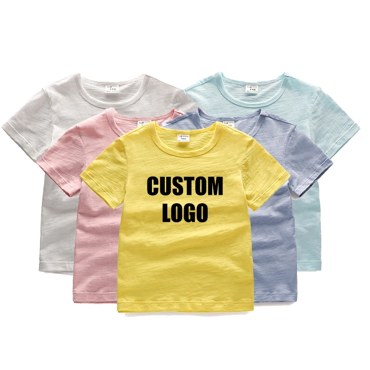 

Kids Custom LOGO Cartoon Pattern Print Slub Cotton Short Sleeves Tops Boys Girls Summer Breathable T-Shrit, Customized color