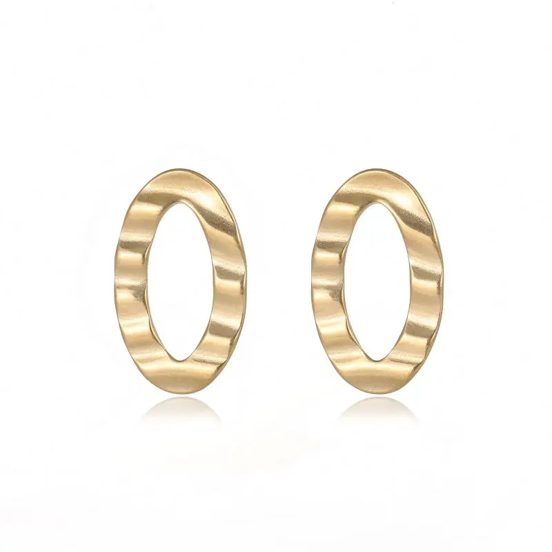 

Gold Plated Uneven Oval Loop Stainless Steel Earring Necklace Charm Pendant Female Fashion Accessories