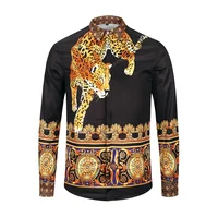 

2019 Gold Printed Shirts Mens Luxury Chemise Homme Mens Leopard plus+size+shirts Royal Camisas Para Hombre Slim Fit Social