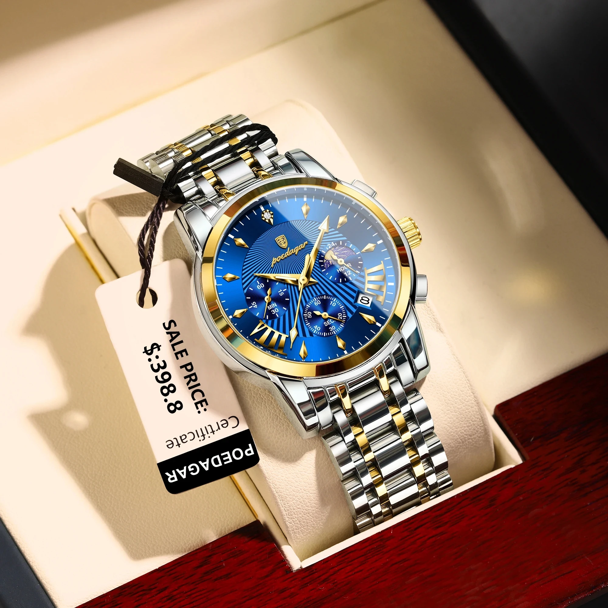 POEDAGAR Luxury Fashion Watch for Men Waterproof Luminous Date Chronograph Watches Man Stainless Steel Mens Quartz Watches 813