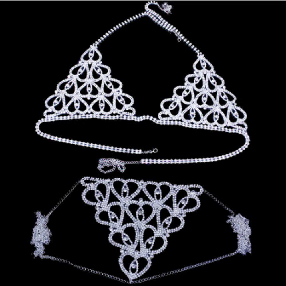 

Stonefans Luxury Heart Crytal Bikini Body Chain Harness for Women Sexy Lingerie Chain Bling Rhinestone Bra and Thong Set Jewelry, Picture