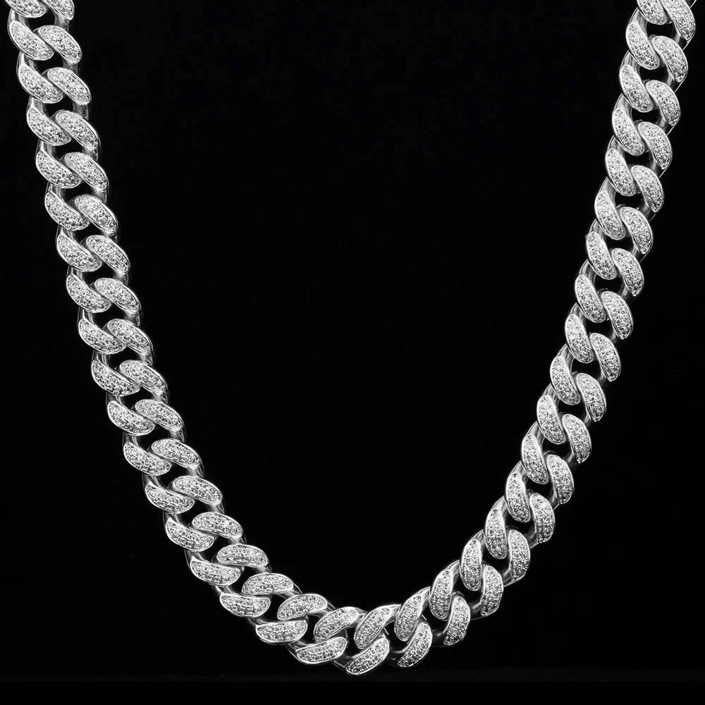 

KRKC 12mm 14k/White Gold Plated 5A CZ Iced Out Diamond Hip Hop Jewelry Cuban Link Chain