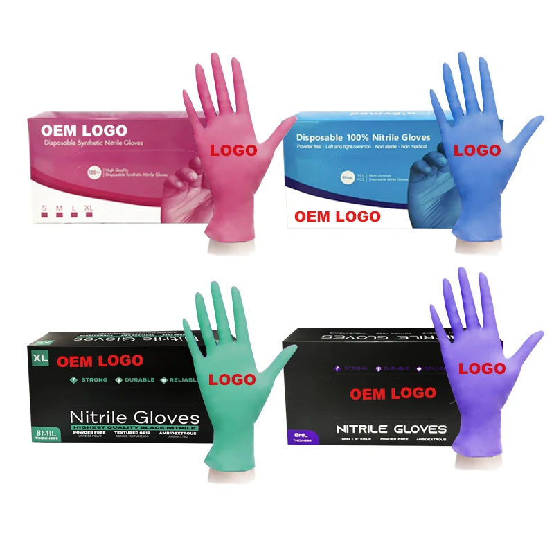 

High quality Cheap Manufacturer Tattoo Beauty Salon Pink Black Blue Purple Green Custom Logo Powder Free Nitrile Blend Gloves