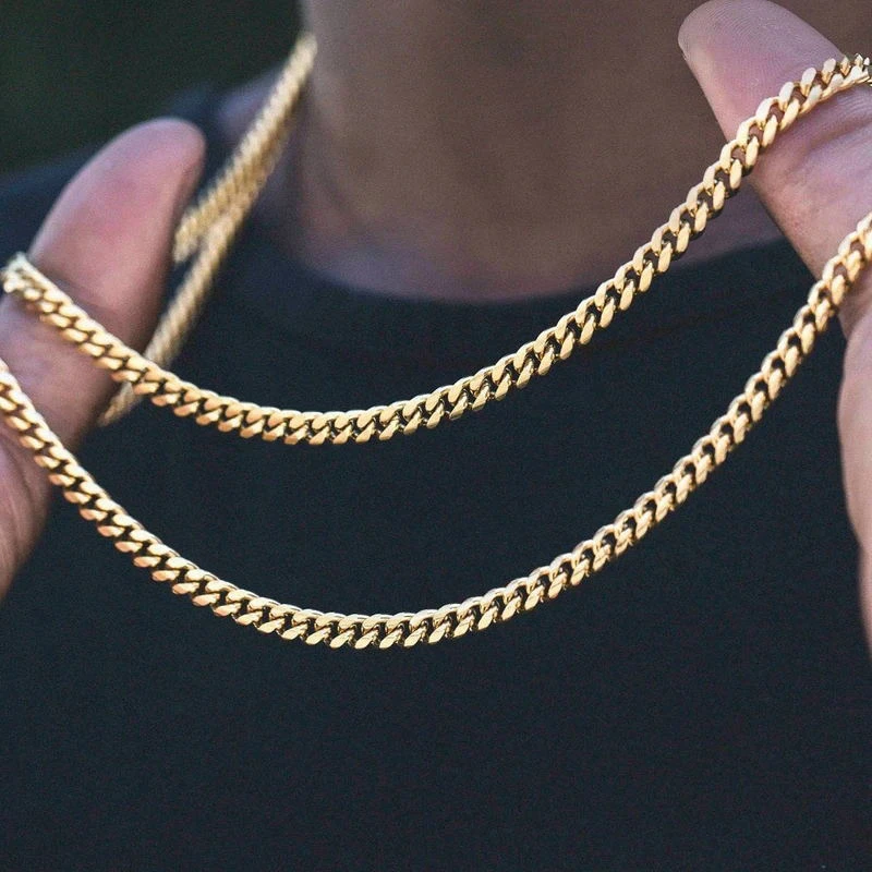 

Black Gold Punk Stainless Steel Necklace Choker for Men Women Curb Cuban Link Chain Hip Hop Jewelry