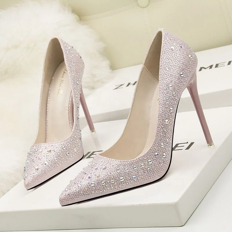 

Korean Elegant Shallow Mouth Pointed Wedding Color Diamond Thin Heel Diamond High Heel Shoes, Colors
