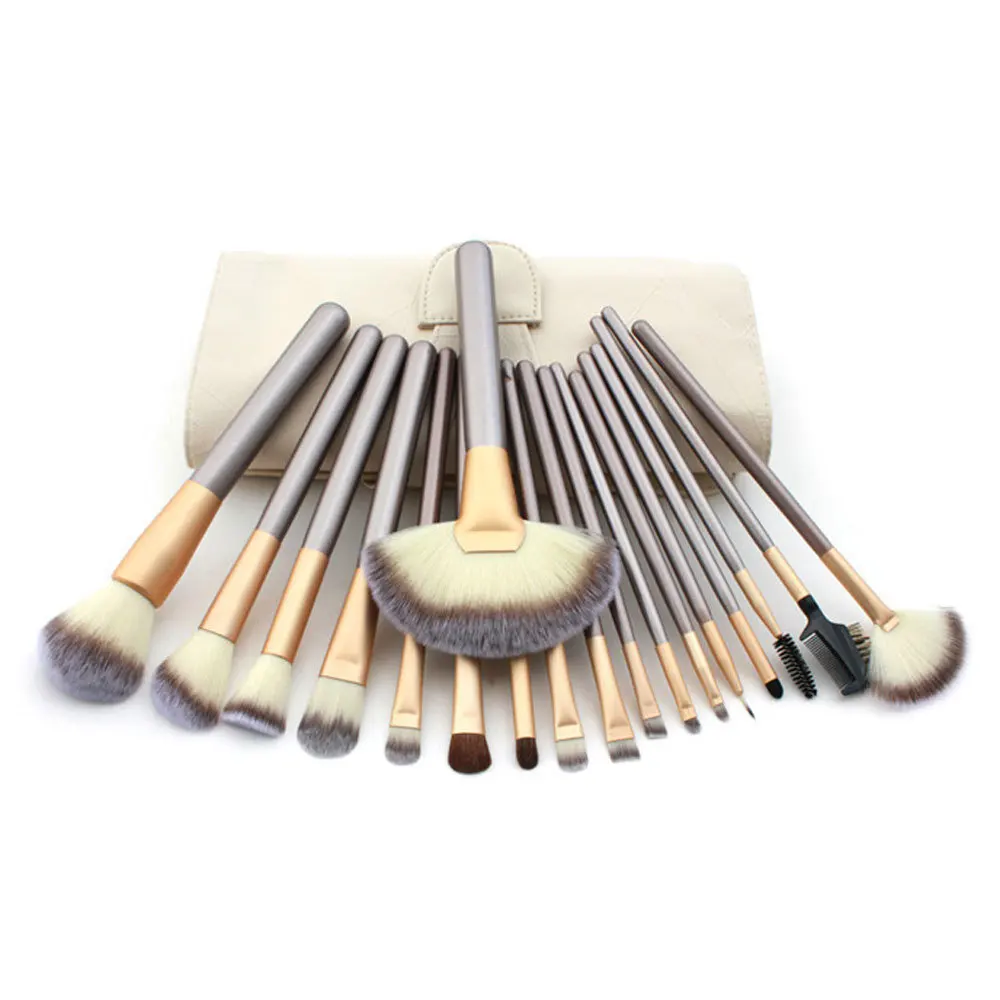 

HZM 18 PCS 2021 Hot Selling Custom Label Champagne gold Makeup Brush set customized logo wholesale squirrel makeup brushes sets